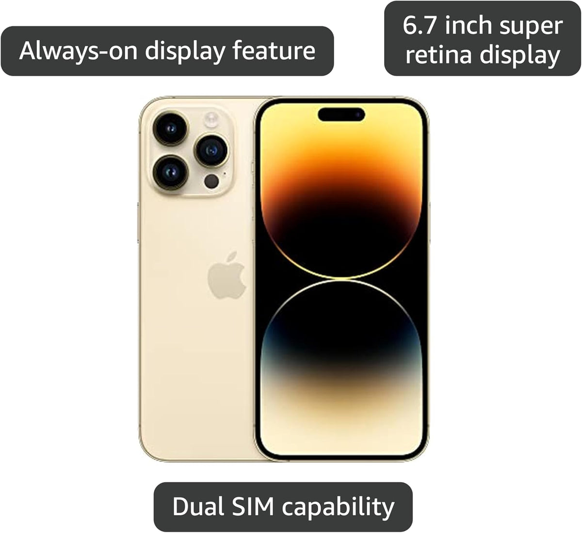 Apple iPhone 14 Pro Max, 512GB, Gold - Unlocked (Renewed)