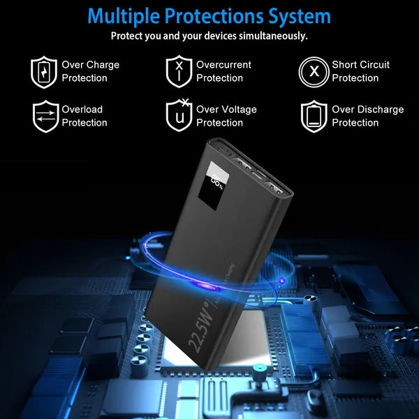 10000Mah Power Bank Portable Charger External Battery Pack 22.5W Super Fast Charging PD &QC 3.0 With LED Display Fit For IPhone Samsung